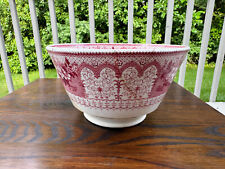 Antique REPAIRED Red Transferware Earthenware Oxidation Bowl circa 1900 ENGLAND  picture
