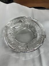 Vintage KIG Indonesia Clear Heavy Glass Ashtray With Embroidered Roses picture