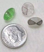 Lot Of 3 Tiny Clear White Green Glass Buttons Ovals  picture