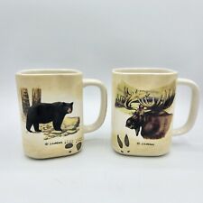 Pair of J. WIENS Coffee Mugs Moose & Bear Square Ceramic Rustic Cabin MWW Market picture