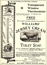 1896 WILLIAMS JERSEY CREAM TOILET SOAP COW THERMOMETER OFFER VINTAGE AD Z334 picture