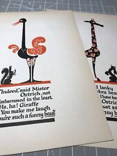 Vintage whimsical book print-combo Ostrich And Giraffe picture