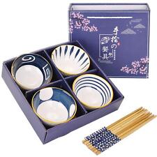 Set of 4 Japanese Style Ceramic Rice Bowl with Chopsticks in Gift Box,Vintage... picture