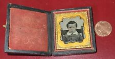 CUTE LITTLE ANTIQUE AMBROTYPE RED TINT CHEEK CHILD  CHECKER SHIRT SUSPENDERS ? picture