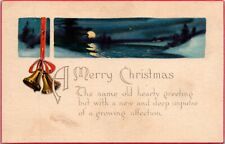 A Merry Christmas Postcard With Moon Shining & Reflecting On The Water picture