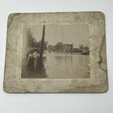 1902 Waterloo Iowa IA Flood Washington & 6Th Street Cabinet Card Photo Flooding picture