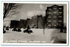 1937 St. Joseph's Hospital View Winter Snow Milwaukee WI RPPC Photo Postcard picture