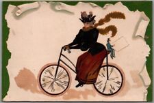 Vintage 1910s BICYCLE Art / Greetings Postcard Plain Back / Back Damage picture