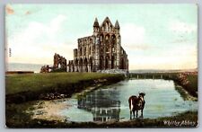 Postcard Whitby Abbey UK Mansion Castle Style Cow In Pond Friths Series picture