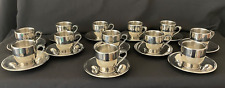12  Meber 18/10 Stainless Double Wall Espresso Coffee Cup & Saucer Italy Vintage picture