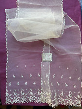 Superb Antique Handmade  Lace Veil or Stole - Tulle embroidered - with its tag picture