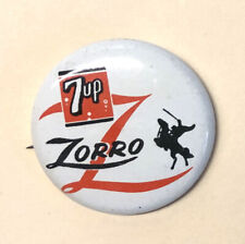 Vintage 1957 Zorro Walt Disney Productions 7UP Promo Metal Pinback Button picture