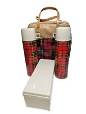 Vintage 1973 THERMOS Set Red Plaid Picnic Canvas Bag King Seeley 70s NEVER USED picture