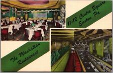 EASTON, Pennsylvania Postcard THE MANHATTAN RESTAURANT Bar View Linen c1950s picture