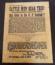 Rare 1877 Antique Union Pacific Railroad Cattle Men Poster picture