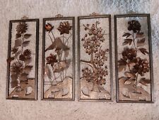 Vintage 1960s Asian Wall Art Metal Flowers ~ Four Seasons ~ Framed picture