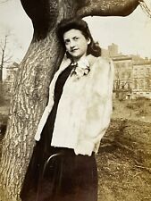 SA Photograph Lovely Woman Pretty Lady Posing Tree 1943 Beautiful  picture