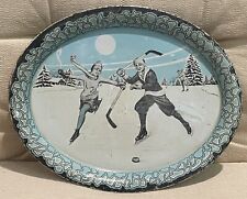 Antique  1920's 1930's Winter Ice Skating Hockey Serving Tray Christmas Teens picture