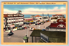 c1940s Linen Old Orchard St. Amusement Center Beach Maine Vintage Postcard picture