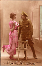 RPPC Hand Tint Soldier Uniform Riding Crop Pretty Girl Studio WOB 1916 (N-39) picture