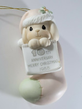 Vintage 1988 Christmas Ornament Precious Moments PMI Stocking Dog Puppy  10 Year picture