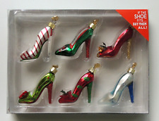 Kurt Adler Glass High Heel Shoe Ornaments Glitter Stilletos Boxed Set of 6 picture