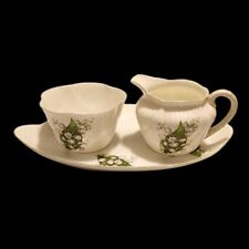 Vintage Creamer Open Sugar Under Plate Set Lily of The Valley Royal York England picture