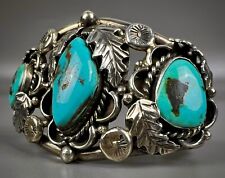 HUGE Vintage Navajo Sterling Silver Morenci Turquoise Cuff Bracelet picture