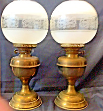 Pair of VICTORIAN STYLE BRASS PARAFFIN LAMP with Globe No Flutes picture