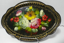 Vintage Hand Painted Russian Zhostovo-Tole Oval Floral Metal Tray Signed picture