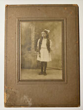 c. 1900 Little Girl with VERY LONG HAIR and BIG BOW antique Cabinet Card Photo picture