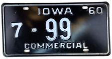 Vintage 1960 Iowa Commercial License Plate Tag Black Hawk Co Decor Collector picture