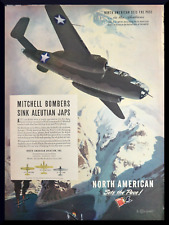 1943 North American Aviation Ad WW II 2 B-25 Mitchell Bombers in Aleutians picture
