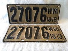 Vintage 1918 1919 West Virginia License Plate Pair **ORIGINAL PAINT** picture