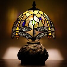 Small Tiffany Table Lamp Yellow Dragonfly Style Stained Glass Desk Lamp 10 INCH picture