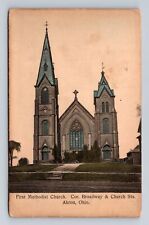 Akron OH-Ohio, First Methodist Church, Antique Vintage c1908 Souvenir Postcard picture