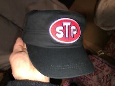 STP  OIL TREATMENT EMBROIDERED PATCH ON  FLAT TOP CAP BLACK 60's STYLE   HAT picture