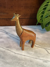 Vintage Hand Carved Wood & Brass Giraffe Figurine African Safari picture