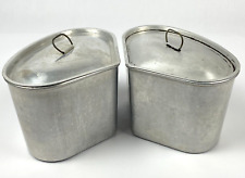 2 Wear-Ever Aluminum Triangle Pots w/Lids Retro Kitchen Camping USA Heart Vtg picture