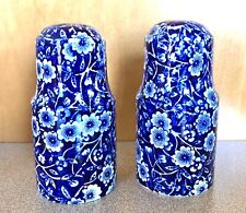 Blue Calico Royal Crownford Staffordshire England Salt  Pepper Shakers floral 4” picture