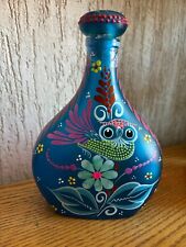 Tequila Rancho de Oro hand painted owl empty blue bottle picture