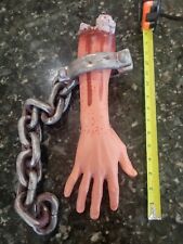 Halloween Severed Hand And Chain Decoration- Plastic Gory Horror Blood Scary picture