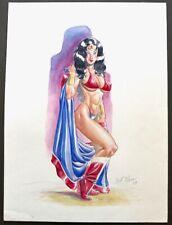 Amazing Original Signed Bill Marian Naughty Wonder Woman Watercolor Pinup  11X15 picture