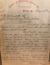  Orig 1885 Portland to Ogdensburg RR Treasurer's Office handwritten leter picture
