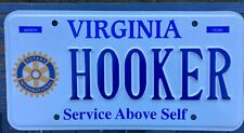 Expired Va DMV Virginia Issued License Plate HOOKER Personalized Vanity Man Cave picture