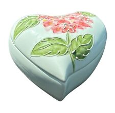 VTG Greenbrier Int’l Ceramic Hand Painted Floral Heart Shaped Lidded Trinket Box picture