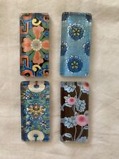 4 Vintage Japanese Chiogami Blues Rectangle Glass Tile Magnets Handmade picture
