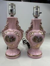 Vintage Pink Petite Porcelain George and Martha Washington Lamps Tested picture
