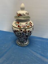 Vintage Ginger Jar With Lid Green And Brown Floral Designs picture