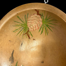 Wooden Bowl Dough Bread Vintage 9” Farmhouse Painted Pinecones Wall Display Oval picture